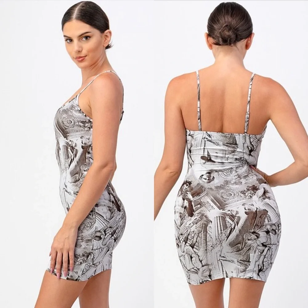 Vintage renaissance print cami bodycon dress - Picture 5 of 6